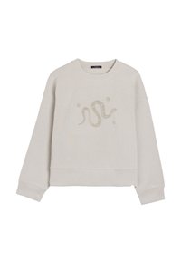 Jasnoszara, skrócona bluza z okrągłym dekoltem. Posiada teksturowany wzór węża w nieco ciemniejszym odcieniu, otoczony małymi gwiazdkami.