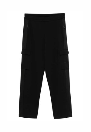 Pantaloni cargo neri in un fit rilassato, con numerose tasche laterali e pannelli laterali testurizzati. Realizzati in un tessuto durevole.