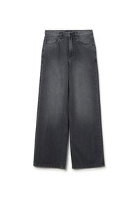 Wijdvallende jeans van donkergrijze denim, met een vijf-pocket ontwerp, ritssluiting en subtiele vervaging voor textuur. Soepele afwerking met strakke lijnen.