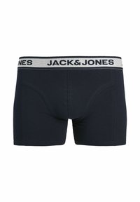 Boxer briefs pour hommes noirs avec une ceinture blanche portant le logo de la marque "JACK&JONES" en lettres noires.