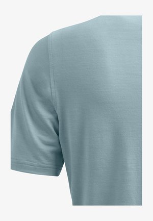 Short-sleeve, light blue t-shirt made from soft cotton-blend fabric, featuring a round neckline and a smooth, uniform texture.