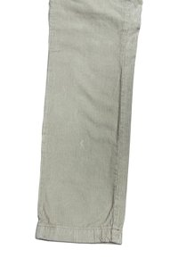 Pantaloni in corduroy beige con righe verticali, caratterizzati da un taglio dritto e orli rifiniti per una finitura pulita.