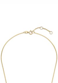 Gouden ketting met een fijn, geschakeld ontwerp, voorzien van een sluiting en een verstelbare verlenging met kleine, gelinkte lusjes.