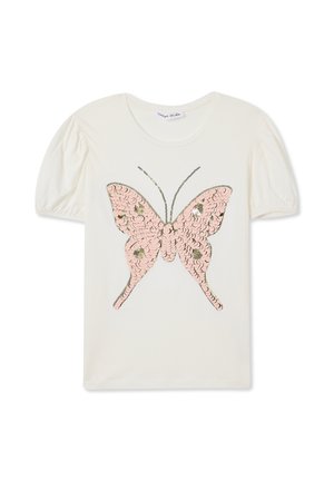 CON FARFALLA DI PAILLETTES - T-shirt con stampa - bianco lana