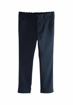 Marineblaue Hose mit elastischem Bund, Gürtelschlaufen, zwei Fronttaschen und geradem Bein.