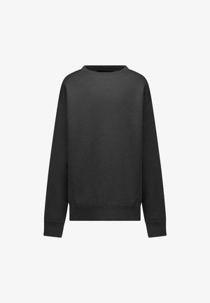 Zwarte hoodie gemaakt van katoenmix, met een ronde hals, lange mouwen, elastische manchetten en een subtiele logo op de voorkant. Eenvoudig ontwerp.