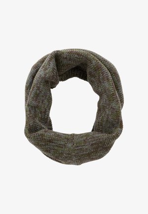 Pintas apvalus šalikas žemiškų žalių atspalvių su subtilia tekstūra ir dėmėtomis rašmenimis. Minkšta ir tampri medžiaga.