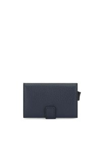 Portafoglio in pelle navy con texture a granuli, forma rettangolare e chiusura a pattina dotata di una piccola linguetta per un accesso facile.