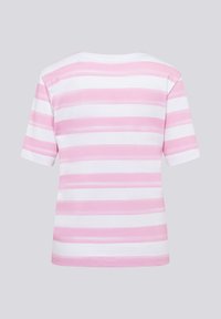 Short-sleeve T-shirt featuring horizontal pink and white stripes, made from soft cotton material with a relaxed fit and round neckline.
