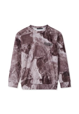 Felpa a maniche lunghe con motivo grigio marmorizzato e viola. Presenta loghi neri; colletto tondo; polsini e orlo a coste; morbido texture del tessuto.