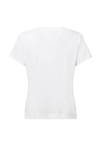 Biała bawełniana koszulka z klasycznym okrągłym dekoltem, krótkimi rękawami i prostym dołem, charakteryzująca się gładką teksturą i minimalistycznym designem.