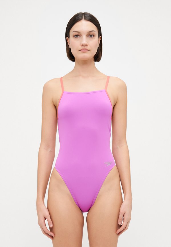 WOMENS SOLID LATTICE TIE BACK - Badeanzug - neon violet