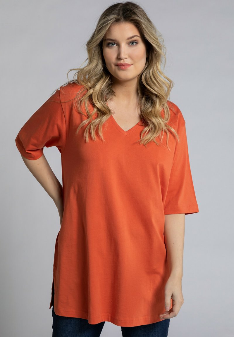 Ulla Popken V-AUSSCHNITT, HALBARM - T-Shirt basic - mattes kupferorange