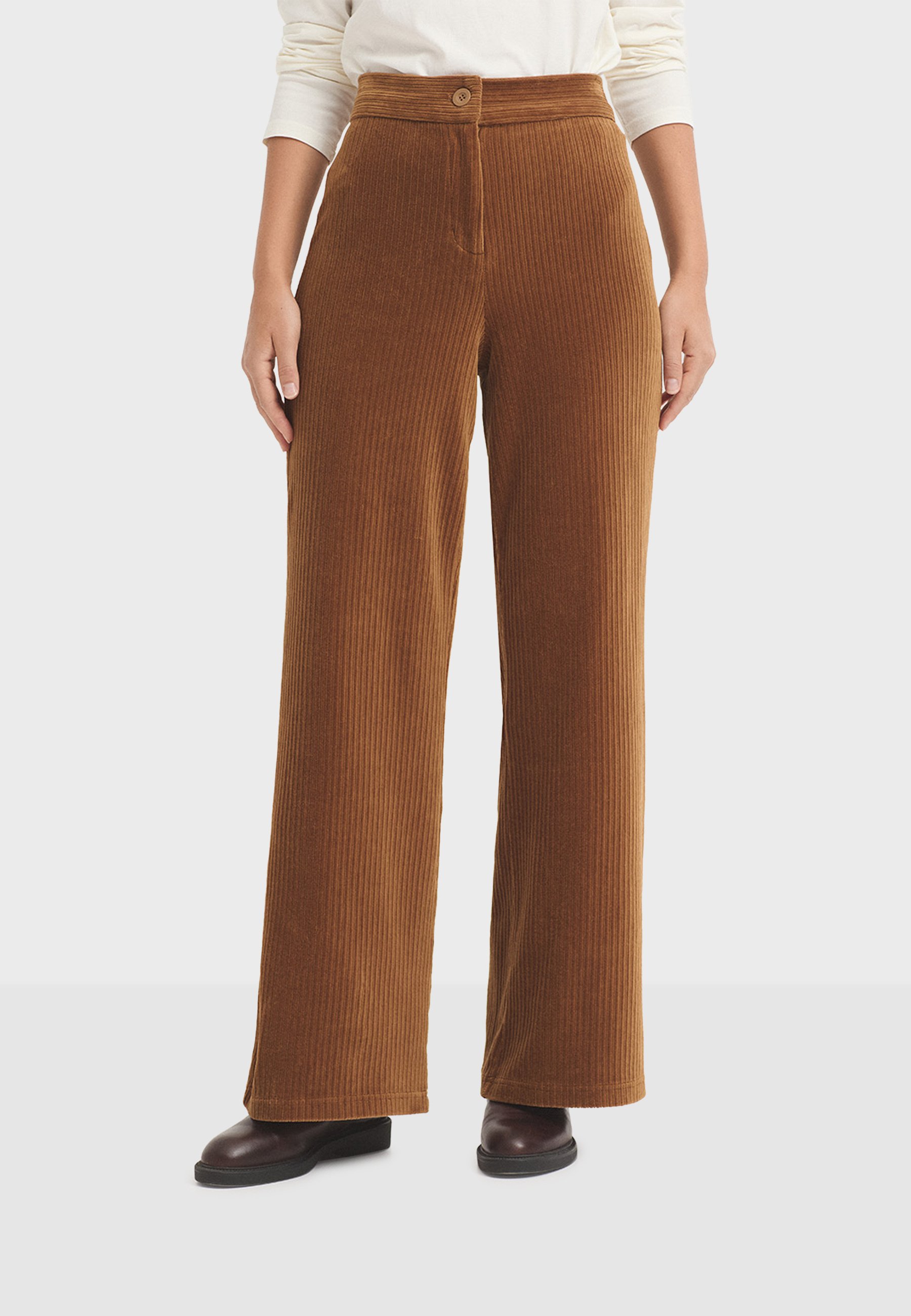 Pantalon Femme Velours Côtelé – Taille Mi-haute élastique, Coupe Décontractée Jambes Larges, Avec Poches - 9
