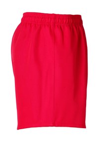Rode sportieve shorts van lichtgewicht stof, met een elastische tailleband, rechte snit en gestikte zoom. Geen zakken of patronen.