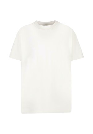 T-shirt met korte mouwen en ronde hals in lichtbeige. Gemaakt van zachte katoen met een eenvoudig, rechtliggende snit en zonder zichtbare patronen of accenten.