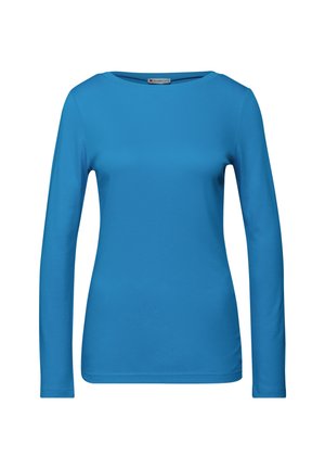 Langsleeve shirt in felblauw, gemaakt van een gladde, rekbare stof. Heeft een ronde halslijn en een aansluitende silhouet. Geen zichtbare patronen of accenten.