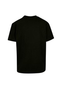 Sort bomuld t-shirt med rund halsudskæring, korte ærmer og lige søm. Ingen synlige mønstre eller logoer på ryggen.