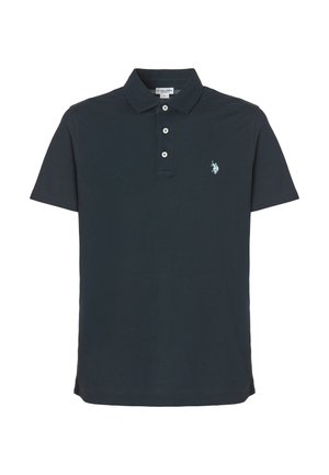 Polo shirt navy in cotone, con colletto classico, patta con tre bottoni, maniche corte e un piccolo logo ricamato.