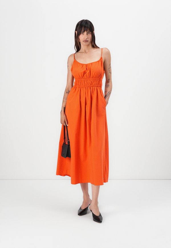 SMOCK  STRAP LONG DRESS - Day dress - brilliant orange2