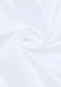 White fabric with a smooth texture, featuring a slight sheen. The material is folded, showing subtle creases and soft draping.