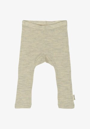 Helle beige Baumwollleggings mit einem strukturierten Rippmuster, versehen mit einem elastischen Bund und abgerundeten Knöchelbündchen.
