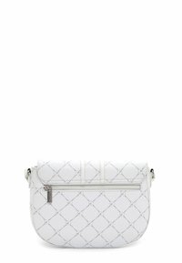 Borsa a tracolla bianca realizzata in materiale testurizzato con un motivo a diamante e dettagli in metallo argentato. Tasca con zip sul davanti e tracolla.