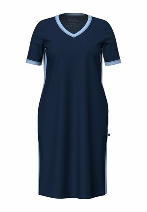 Ulla Popken, NIGHTGOWN, STRIPES, DECORATIVE TRIM, V-NECK, SHORT SLEEVE - Nachthemd - midnight blue