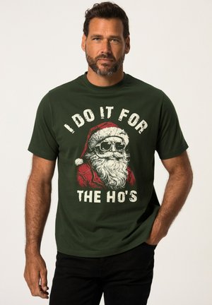 JP1880 KORTE MOUWEN X-MAS RONDE HALS - Print T-shirt - donkergroen