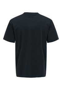 Black cotton t-shirt with a round neckline and short sleeves. The back features a smooth texture and a plain design with no graphics.