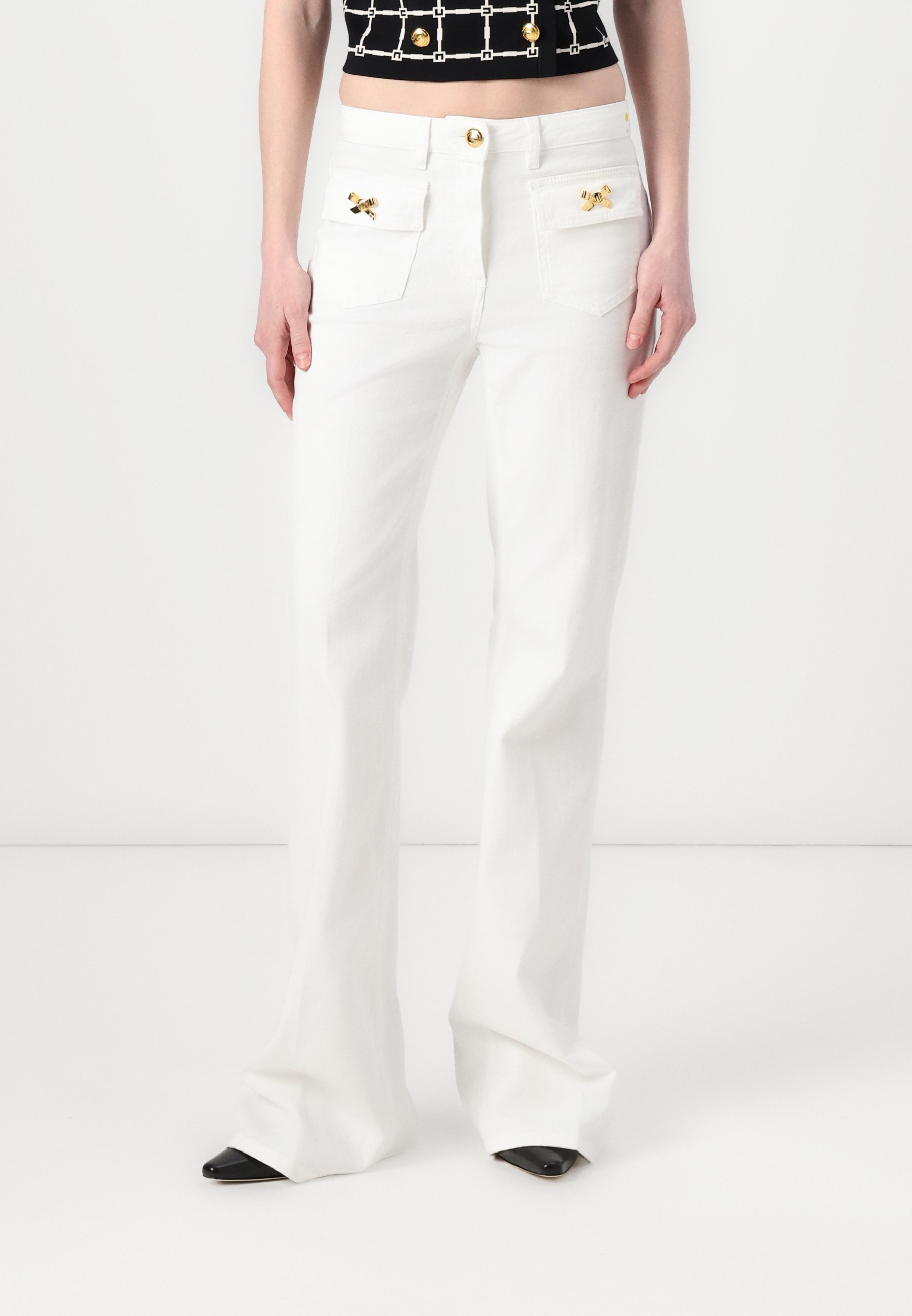 Elisabetta Franchi WOMEN'S TROUSERS - Jean bootcut - avorio