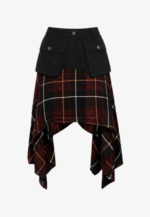 #VDR VILLADELLEROSE, PLAID ASYMMETRIC MIDI SKIRT - Φούστα σε γραμμή Α - burgundy