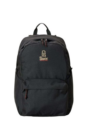 Sac à dos noir avec fermeture éclair, poche avant et logo brodé "Search Rip Curl", équipé d'une poignée supérieure et de tirettes de fermeture éclaire en tissu.
