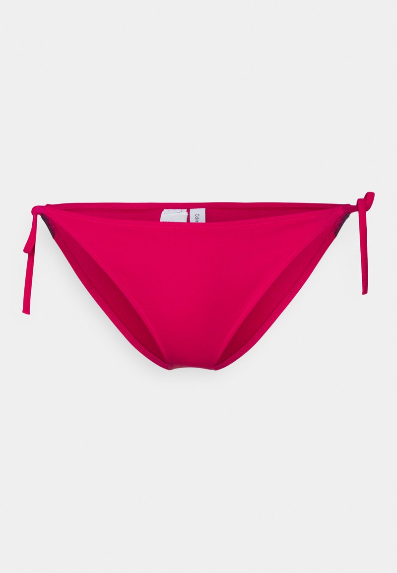 Rosa bikini-bunn laget av glatt, elastisk stoff. Har snøring i sidene og en lav midje-design. Enkelt og funksjonelt snitt.