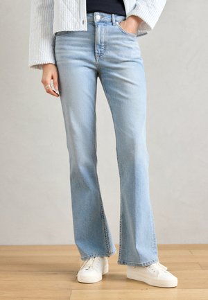 TROUSERS HIGH WAIST REGULAR LENGTH SLITS AT HEM - Flared Jeans - blue