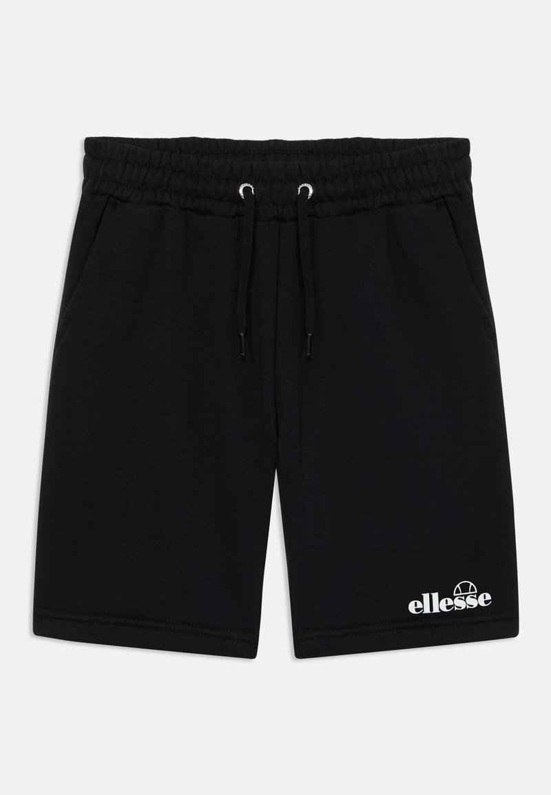 Juodos medvilnės šortai su elastine juosta ir raišteliu, su šoninėmis kišenėmis ir baltu "ellesse" logotipu apatiniame kairiajame kampe.