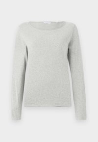 Light grey long-sleeve shirt made of soft fabric, featuring a round neckline and a relaxed fit, with a smooth texture and no visible patterns.
