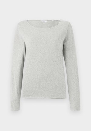 Light grey long-sleeve shirt made of soft fabric, featuring a round neckline and a relaxed fit, with a smooth texture and no visible patterns.