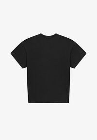 T-shirt noir uni à manches courtes et col rond, vu de dos sur fond blanc.