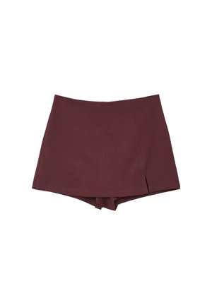 Gonna bordeaux con un design strutturato, caratterizzata da uno spacco frontale. Realizzata in tessuto testurizzato, ha una finitura pulita e senza cuciture visibili.