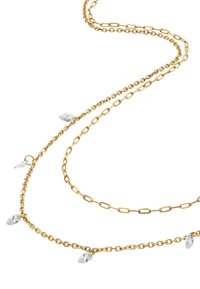 Collana in oro con maglie allungate, con accenti in vetro trasparente a taglio marquise intervallati. Texture liscia con una finitura lucida.