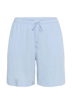 Helle blaue Leinen-Shorts mit einem elastischen Bund und verstellbarem Kordelzug. Das Design ist locker geschnitten mit geraden Säumen.