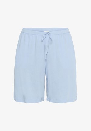 Lichtblauwe linnen shorts met een elastische tailleband en een verstelbaar trekkoord. Het ontwerp is losjes passend met rechte zoom.