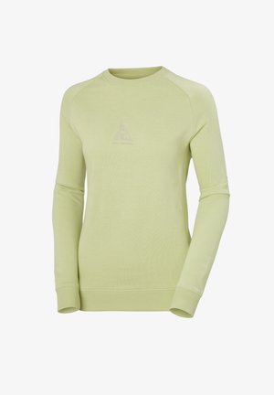 Lichtgroene sweatshirt met lange mouwen, geribbelde manchetten en een ronde hals. Heeft een subtiele logo in trianglevorm. Zachte textuur.