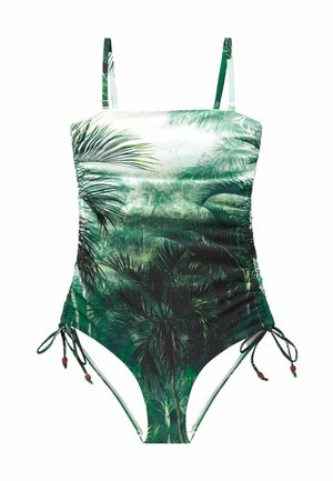 RUCHED TUMMY CONTROL TALL - Uimapuku - green leaf scenic print
