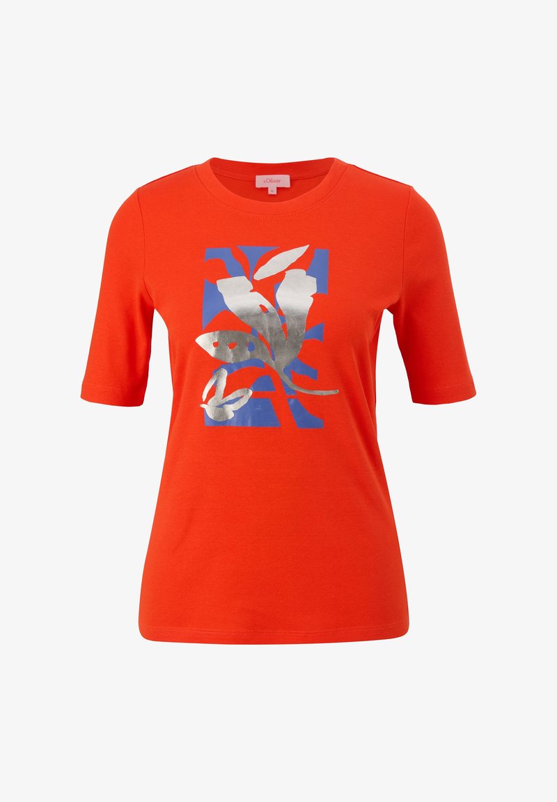 s.Oliver MIT GLÄNZENDEM FRONTPRINT - Print T-shirt - dunkelorange