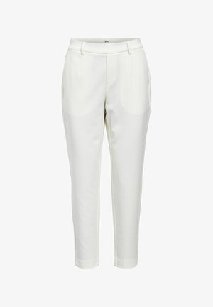 Valged lõigatud püksid, mis omavad siledat tekstuuri, kitsast lõiget, küljetaskuid ja puhta, cuff`itud äärisega. Kujundatud voolujooneliseks siluetiks.