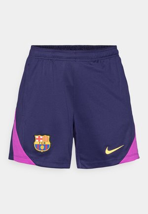 Shorts du FC Barcelone en bleu marine avec des accents roses. Caractérisés par un tissu texturé, une taille élastique, le logo du club et le swoosh de Nike en or.
