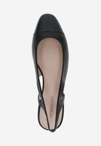 Black leather slingback shoe with a rounded toe, cut-out side details, and a smooth texture. Brand name "Peter Kaiser" visible inside.