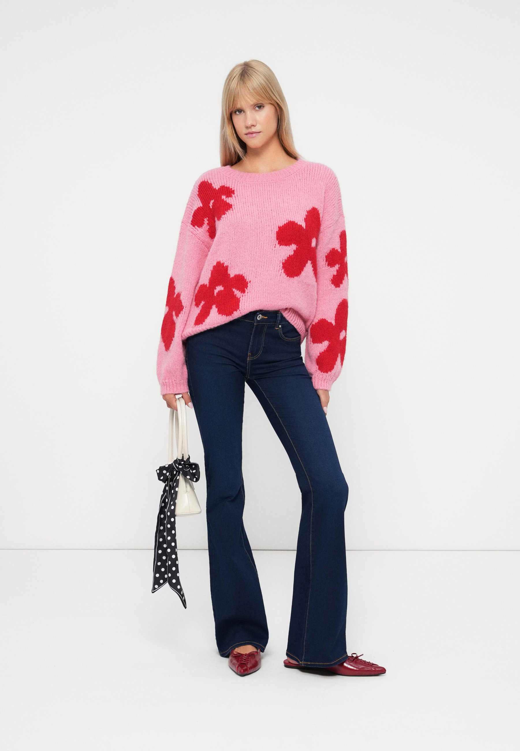 ONLY ONLBOOTLE LIFE FLOWER O NECK - Jumper - wild rose/salsa/pink
